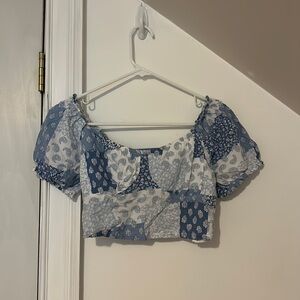 Hollister Blue Paisley Patterned Crop Top